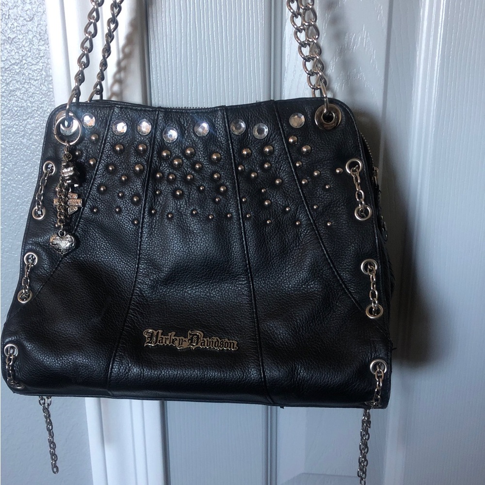 HarleyDavidson Leather Shoulder BAG Studded ChainStraps Bling Pockets EUC